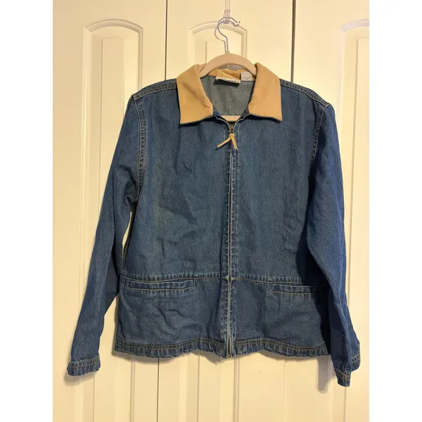 Vintage Denim‎ Jacket Women's Small Embroidered Southwestern Collar Zip Up Small - Image 2