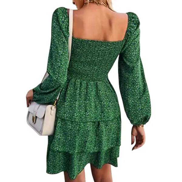 BTFBM Floral Tiered Mini Dress Size Small Green Smocked Long Sleeve Boho Prairie - Image 2
