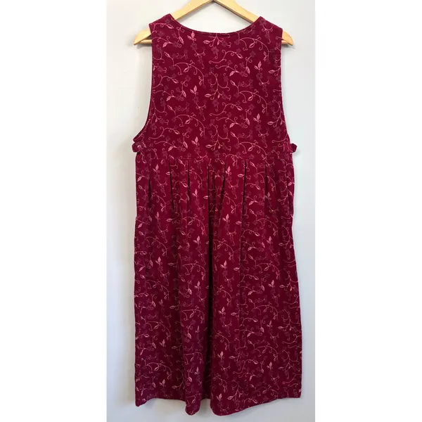 Vtg 80s JG‎ Hook Pinafore Dress Petite L Burgundy Corduroy Floral Modest Cottage - Image 4
