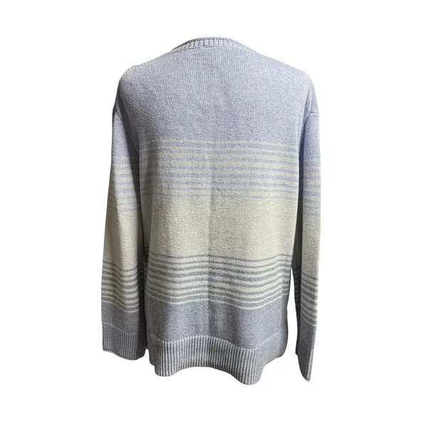 Ella Moss Blue Striped Sweater L Coastal Grandma Nautical Preppy - Image 3