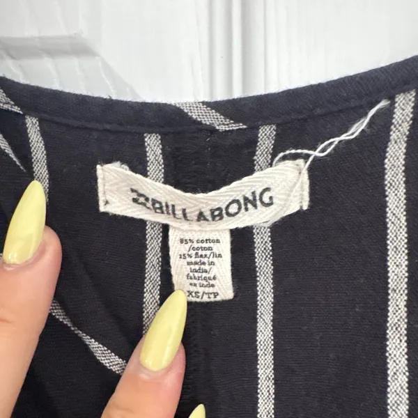 Billabong Black and white striped mini button-up dress with adjustable straps #stripedress - Image 3