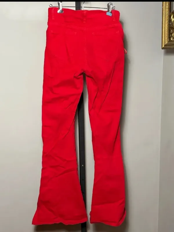 Edikted × Dolls Kill Small Engine Red Corset Flare Jeans Pants Lace - Image 2