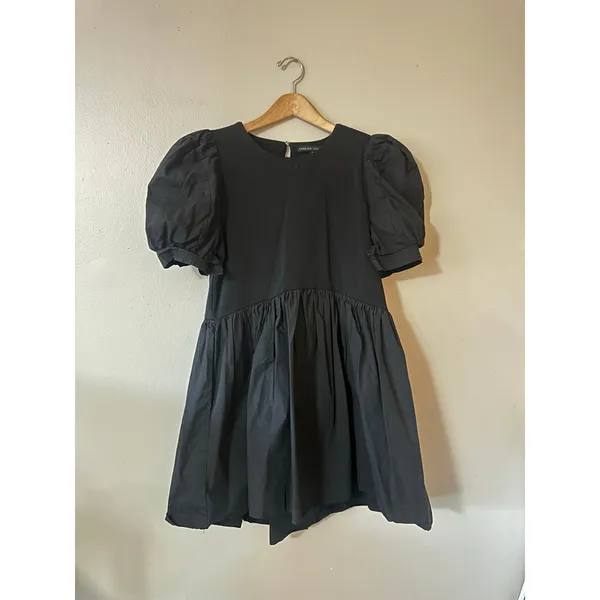 English Factory Black Puff Sleeve High Low Knit Combo Mini Dress Size M - Image 2