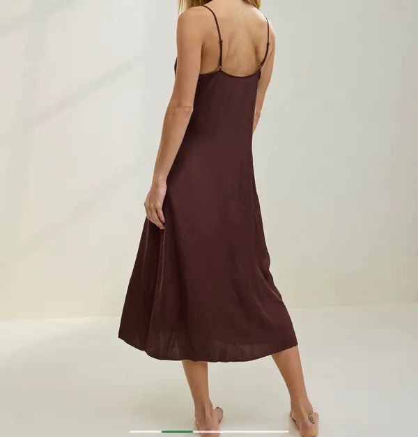 Aerie Satin Midi Brown Dress - Image 2