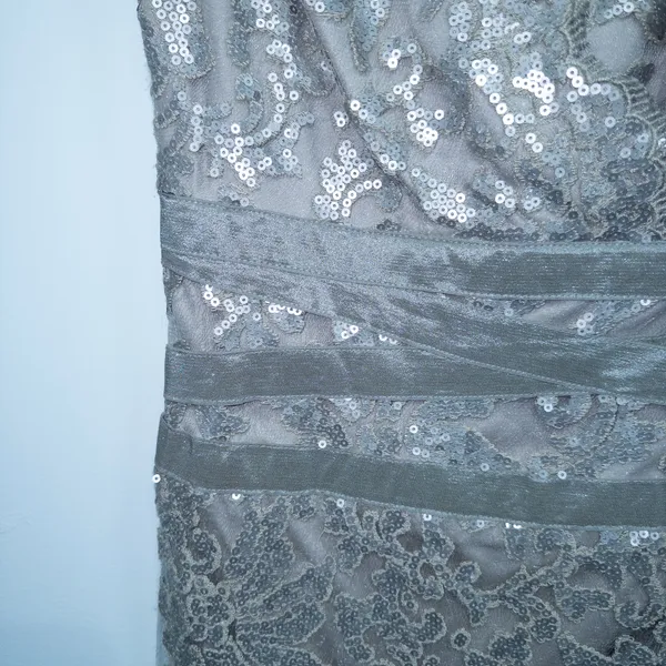 Tadashi Shoji Smoked Pearl Gray Paillette Sequin Lace Sheath Dress Size 2 - Image 3