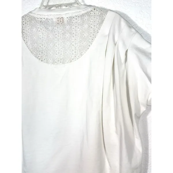 Fate Women White Lace Yoke Back Short Sleeve Top Blouse Size Small Pleated - Image 5