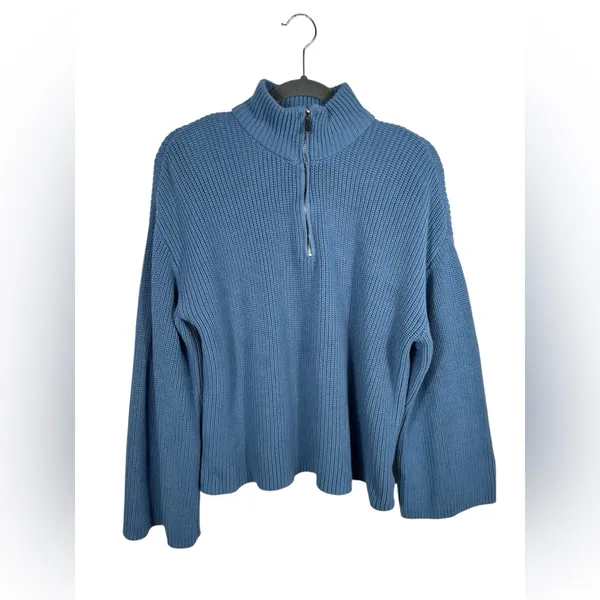Edikted Sweater Women’s Medium Blue Cropped‎ Ribbed Quarter Zip Pullover - Image 3