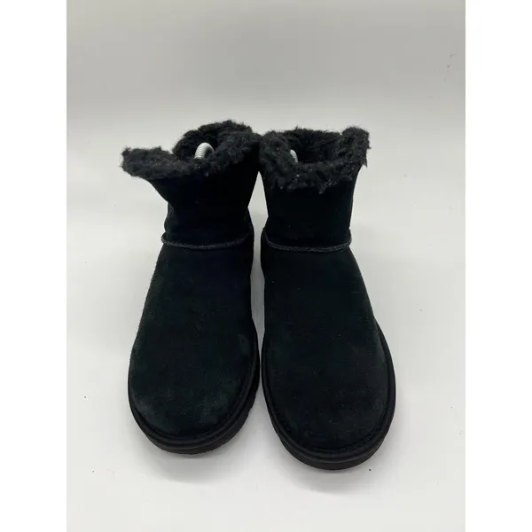 UGG Boots Womens Size 7 Black Suede Shearling Ankle Booties Rhinestone Logo - Image 3