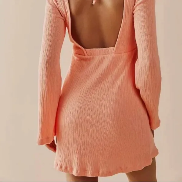 FREE PEOPLE - Brynne Boho Flared Long Bell Sleeve Open Back Mini Dress NWOT - Image 3