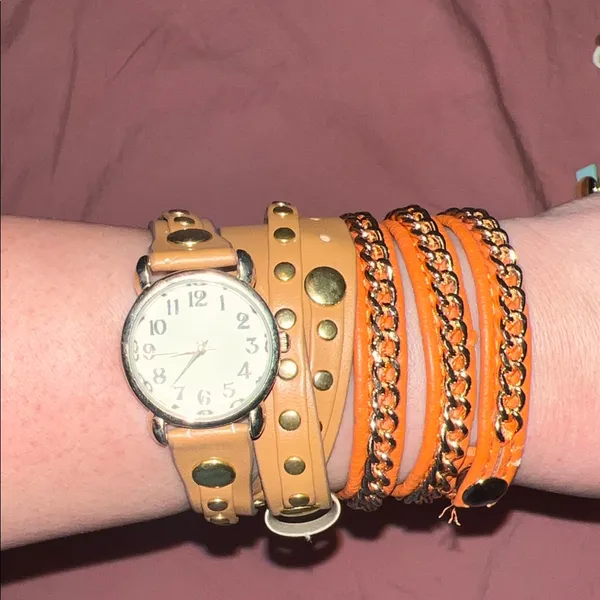 5 Wrap watches‎ and bracelets set lot Tan - Image 2