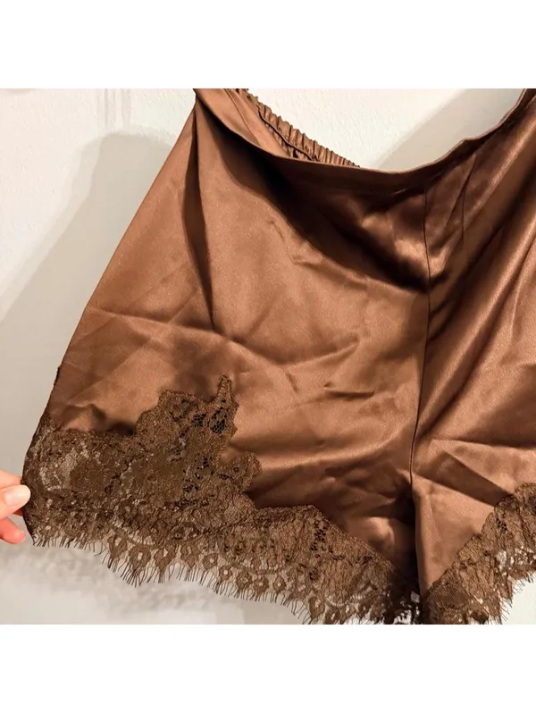 Reformation Fern Satin Shorts in Pinecone Brown - Image 3