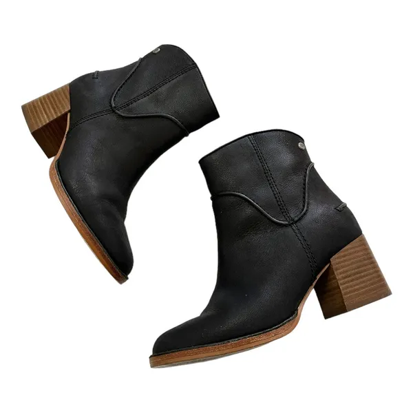 UGG Black Leather Western Ankle Boots Block Heel Size 6.5 - Image 2