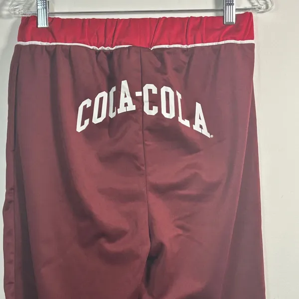 Coca-Cola Track Pants Small Burgundy Red Side Stripe‎ Wide Leg Logo Lounge - Image 5