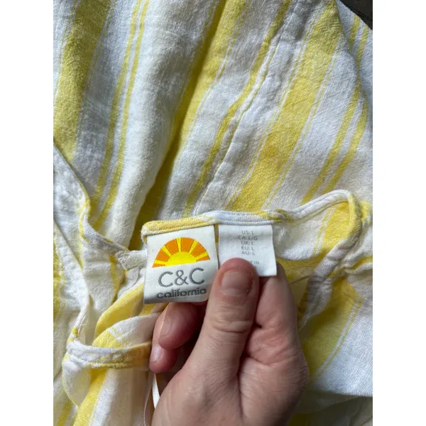 C&C California Women's Yellow‎ White Stripped Cotton CoverUp Size Large - Image 5