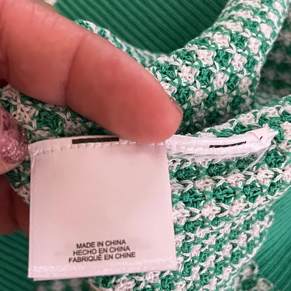 Anne Klein Green White Knit Crewneck Short‎ Sleeve Sweater Size Medium - Image 4