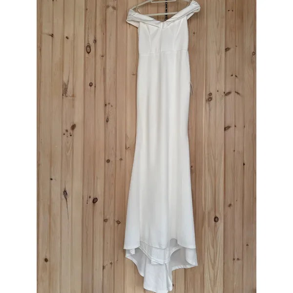 Lulus Arienne White Off-the-Shoulder Mermaid Maxi Dress Wedding Elegant Medium - Image 2
