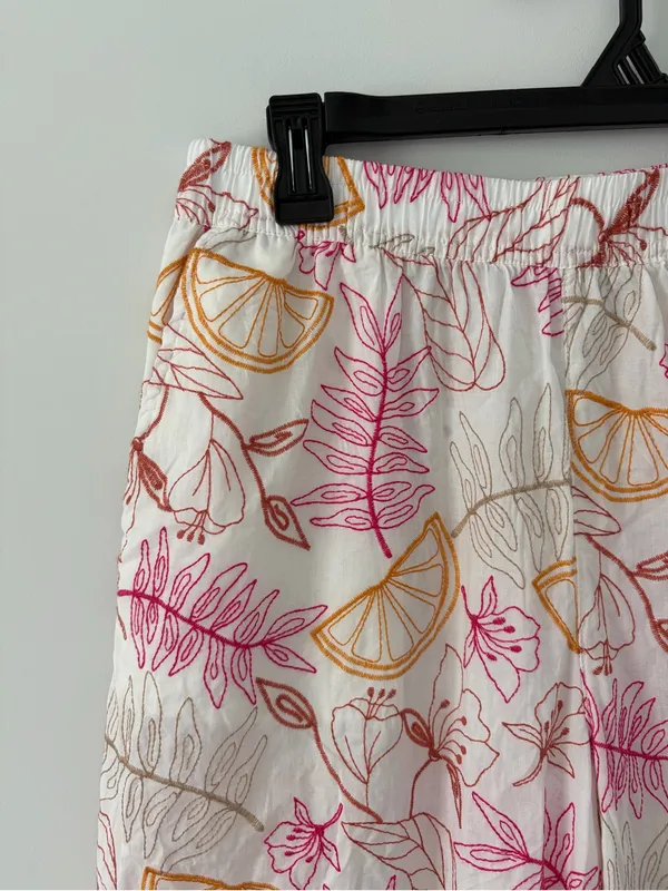 C&C California White Pink Orange Floral Embroidered Cotton Wide Leg Boho Pants M - Image 3