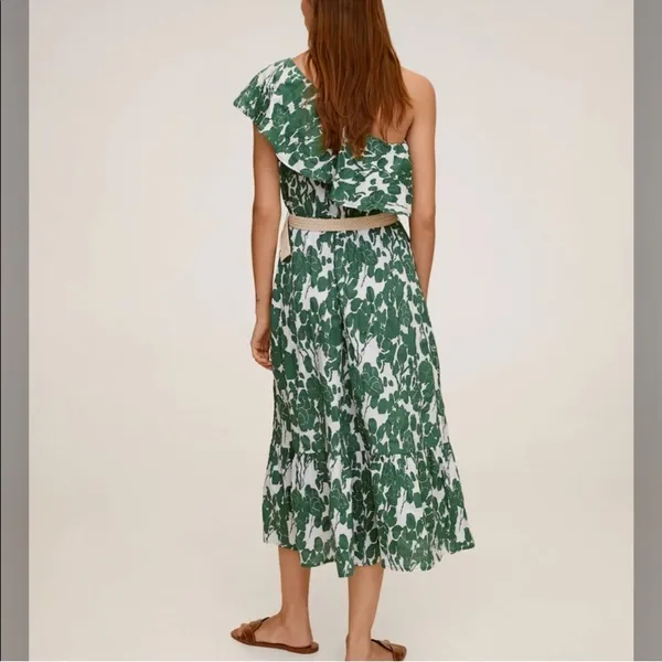 Mango One-Shoulder Green Leaf Dress - Image 5