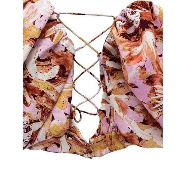Acler Withington Top Size 2 NWOT Puff Sleeve Abstract‎ Floral Crop Blouse - Image 7