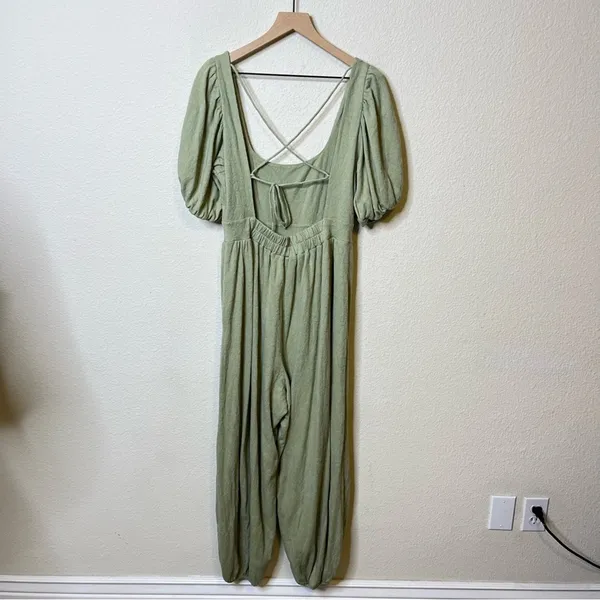 Free People Knit Jumpsuit Romper Onesie Green Aloe Wash Womens‎ Size L - Image 6