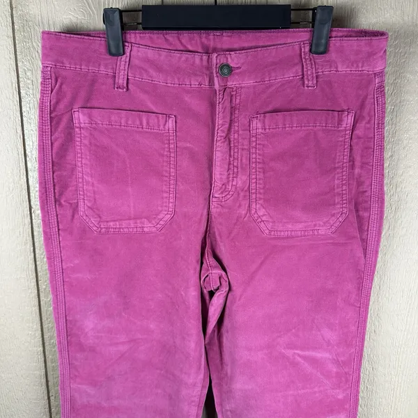 Free People High Time Velvet Kick Flare Pants Womens Size 14 Pink Patch Pockets - Image 2
