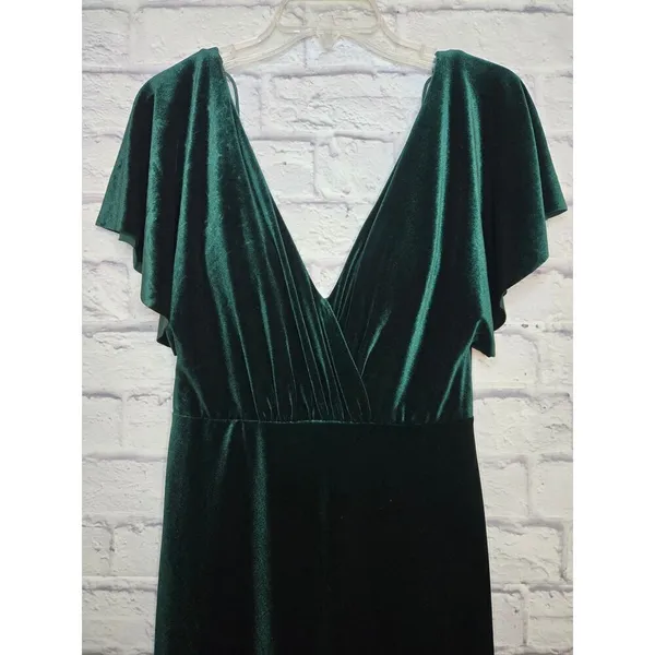Jenny Yoo Ellis Ruffle-Sleeve Open-Back Green Velvet Wedding Gown 8 Homecoming - Image 8