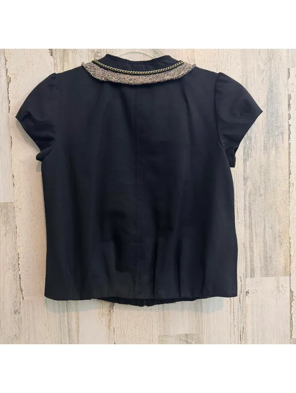 BCBG Max Azria Women’s XS Tweed Trim Jacket Top Black Gold Chain Zip - Image 7