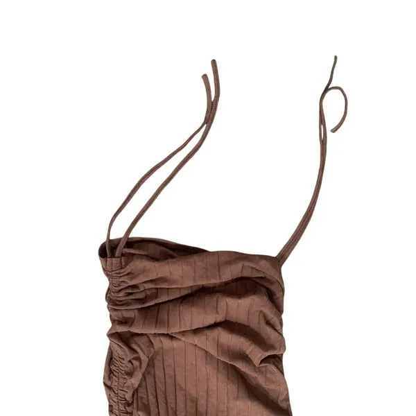 Drawstring Ruched Side Bodycon Dress in Brown, Size XS​ - Image 4
