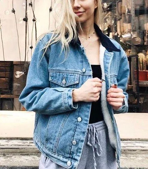 Brandy Melville Shaine Corduroy Collar Blue Denim Jacket SOLD OUT EVERYWHERE! - Image 8
