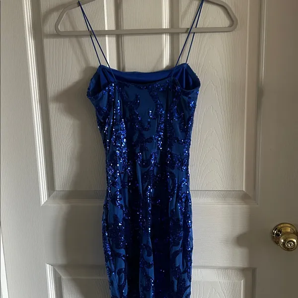 Windsor‎ Blue Sequin Mesh Stretchy Prom Homecoming Mini Dress Size XS - Image 10
