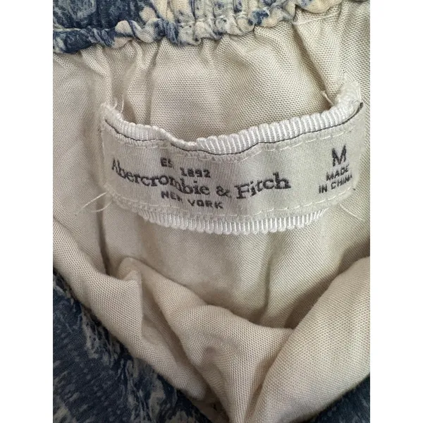 Abercrombie & Fitch Maxi Skirt Medium Blue White Boho Tile Print Elastic Waist - Image 4