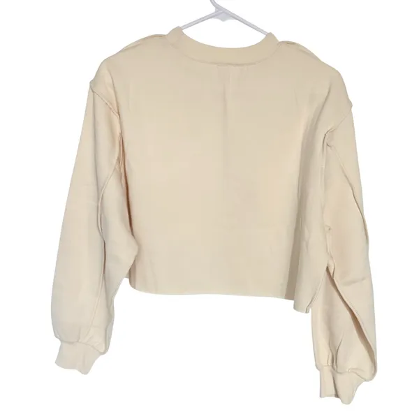 NWT‎ Womens Cream Cropped Long Sleeve Fleece Pullover Sweatshirt- Small - Image 4