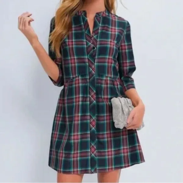 Tuckernuck Festive Plaid Tartan Royal Shirt Dress XS Holiday Mini NWT - Image 3