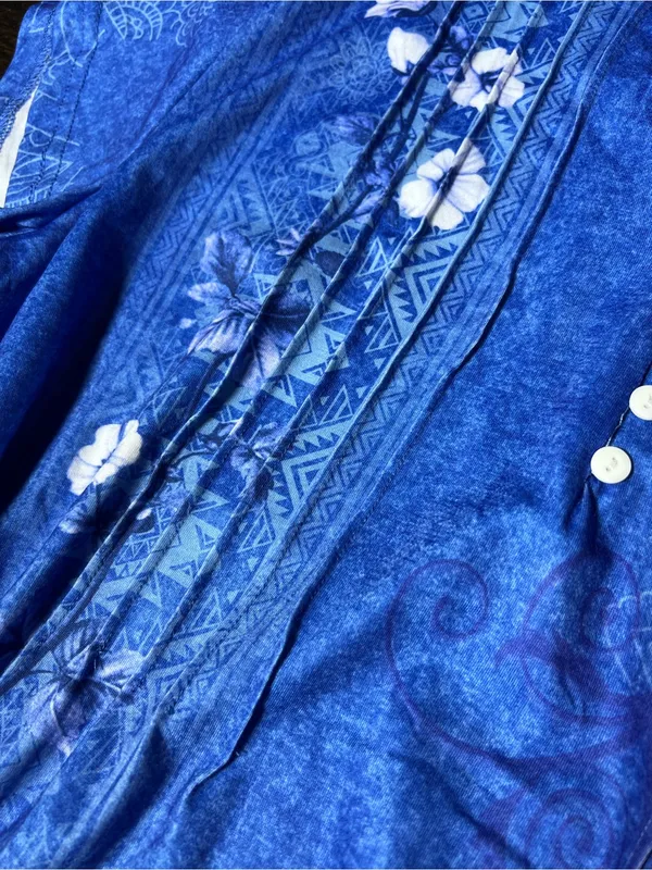Zeagoo Blue Floral V-Neck A-Line T-Shirt Mini Sun Dress Extra Large - Image 5