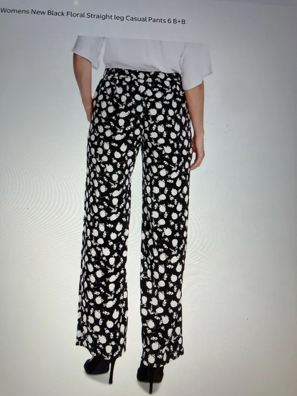 Nostalgia Black and White Floral Flare Pants tied waistband pockets - Image 2