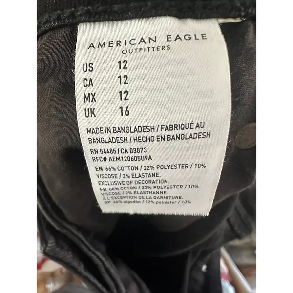 American Eagle Black Distressed High Waisted Button Fly Denim Shorts Womens 12 - Image 8