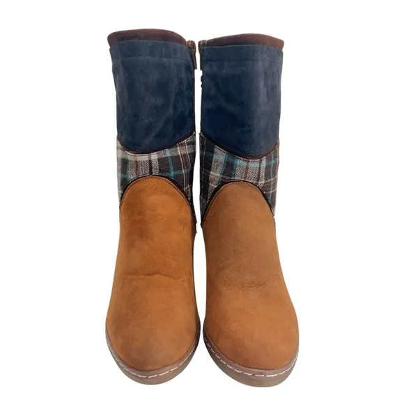 Muk Luks Nola brown:suede vegan boho patchwork heeled boots - Image 13