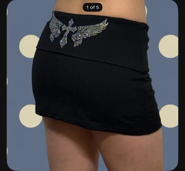 Y2K Black Rhinestone Cross Wing Mini Skort - Image 5