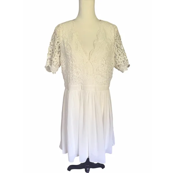 LuLus White Skater Dress V-Neck XL - Image 7