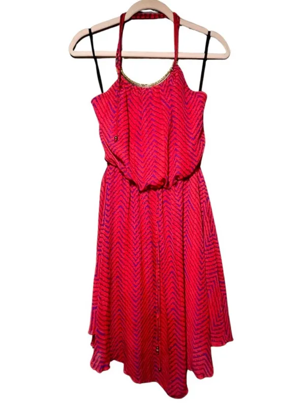 Hot Pink Midi Dress‎ - size Medium ~ Gold Jewelry Neckline - Image 3