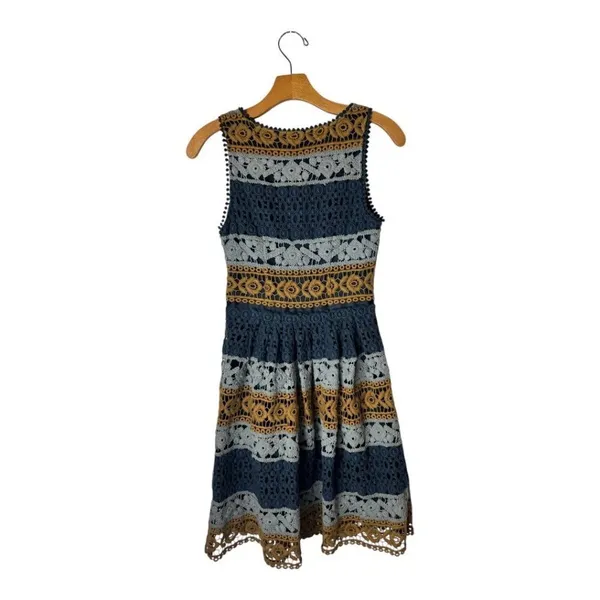 Maeve Dress Women 0 Blue Gold Sleeveless Crochet Fit And Flare Mini‎ Cottagecore - Image 3