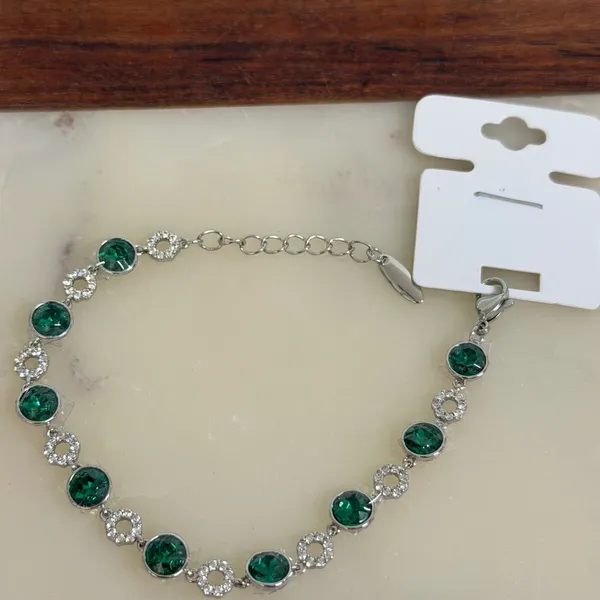 14K Gold Plated XP Womens Bracelet Green Crystal‎ Tennis Silver Adjustable Link - Image 4