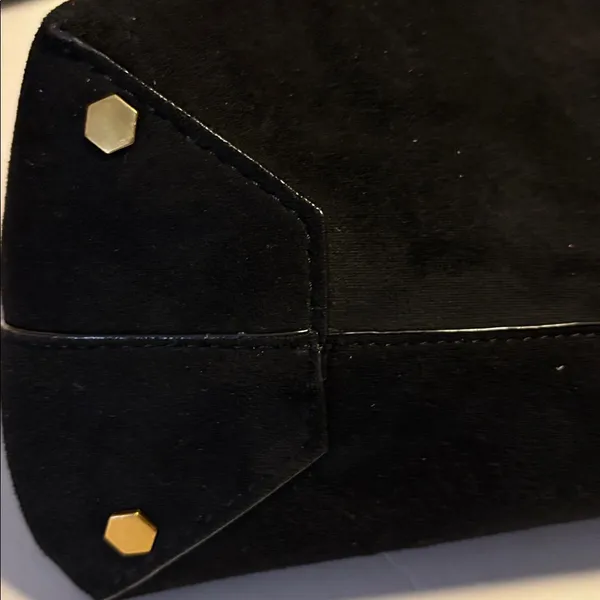 House Of Harlow 1960 Black Suede Bag W/ Shoulder Strap Gold/Brass Toned Handle - Image 10