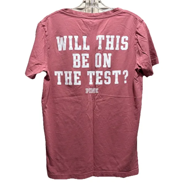 VS PINK Mauve V Neck Short Sleeve Top‎ Size XS Logo Pocket Casual Graphic Back - Image 5