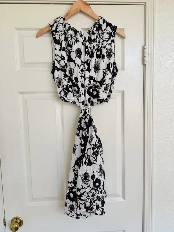 Faithfull The Brand Cut-Out Mini Linen Dress Size 10 Black‎ White Revolve - Image 9