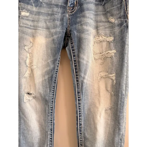 Miss Me Signature Skinny Jeans Womens 30 Blue Distressed Embellished Lace Pocket - Image 2