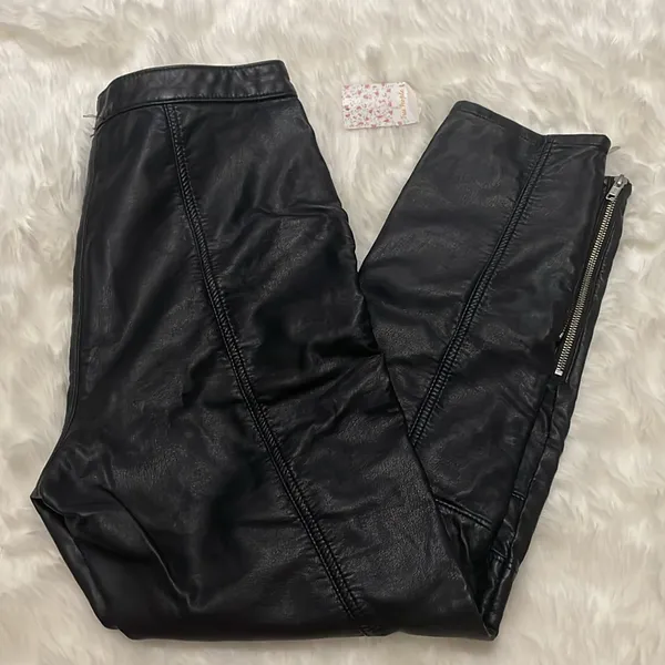 Free People Kaelin Vegan Leather Pants Biker Moto Edgy Punk High Waist Leggings - Image 2