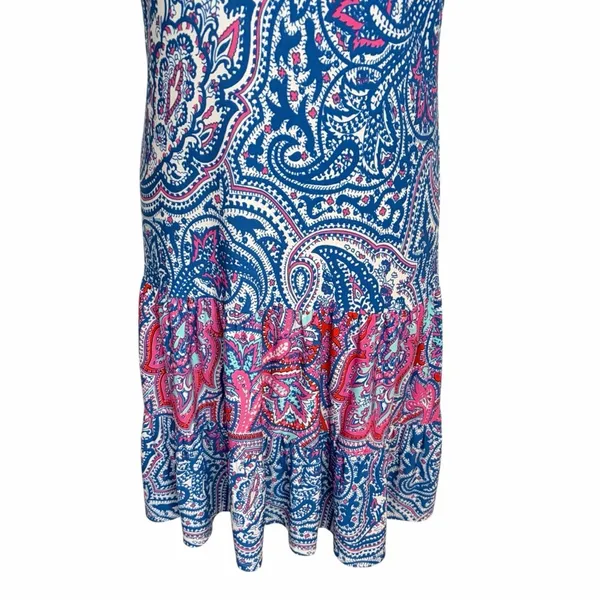 MSK Drop Waist Sleeveless Tiered Midi Dress Bright Blue Paisley, Medium‎ - Image 3