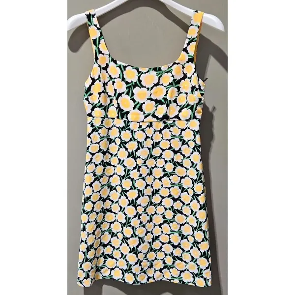 Diane Von Furstenberg Size 4 Yellow & Black Poppy Floral Print Mini Shift Dress - Image 2