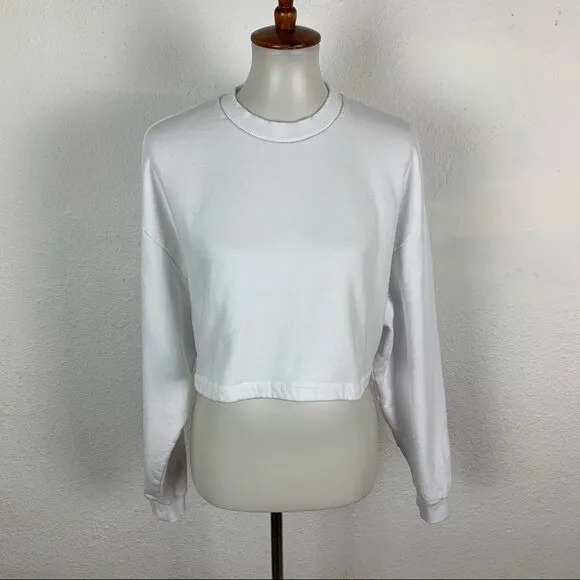 Asos Womens Small‎ White Long Sleeve Crop Sweatshirt Y2K Streetwear - Image 7